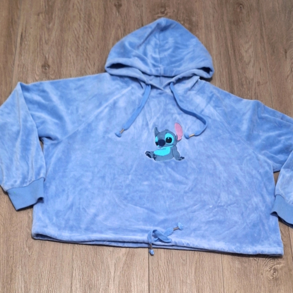 Disney Stitch Crop Hoodie Velor Sweatshirt Womans size XL